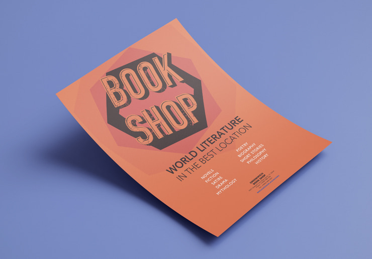 Book shop flyer design with 3D text.