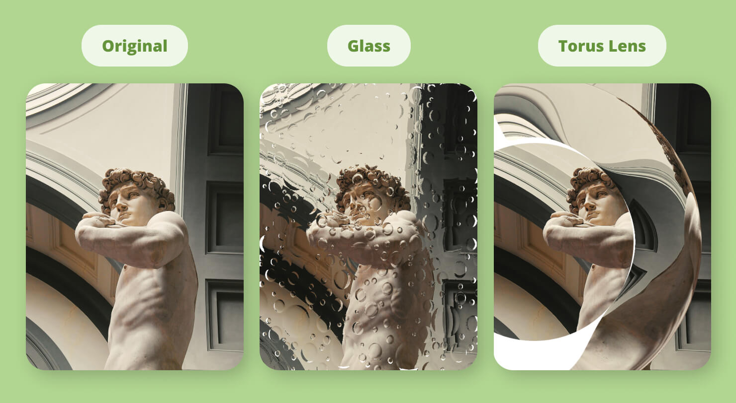 Images featuring artifacts created by Glass and Torus Lens distortions.
