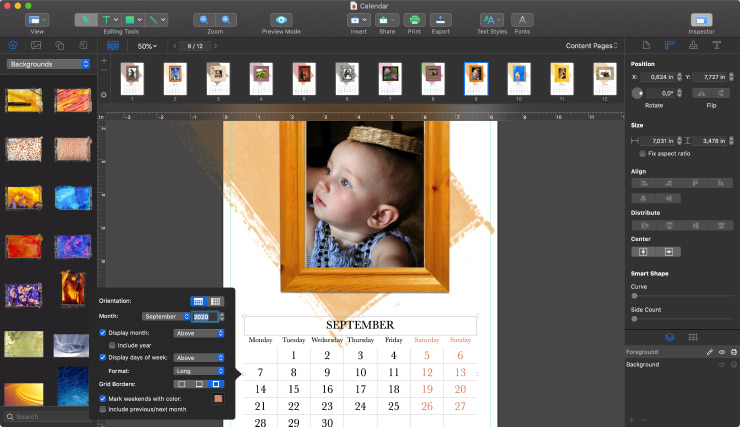 Calendar editing in Swift Publisher
