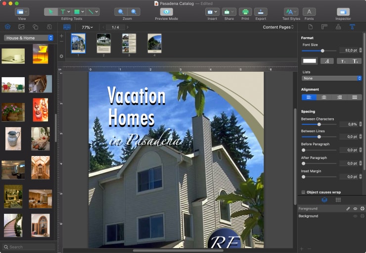 Pasadena vacation homes catalog cover created in Swift Publisher for Mac