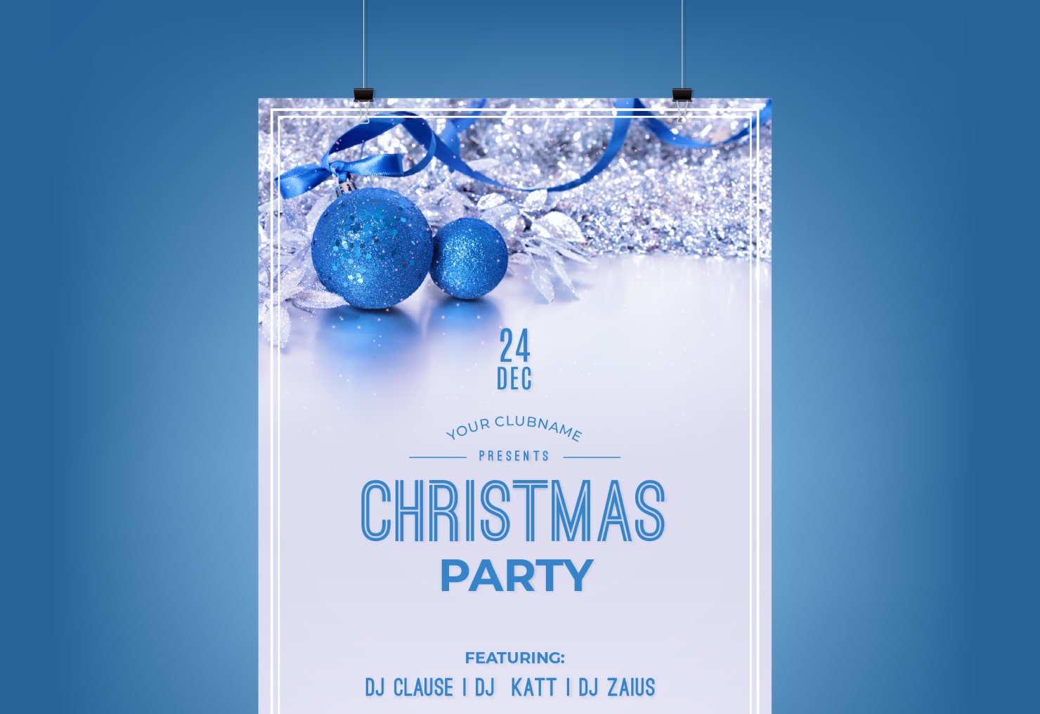 Blue and silver elegant party invitation.