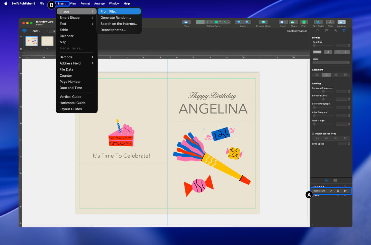 Importing an image file and placing it on the Background layer.