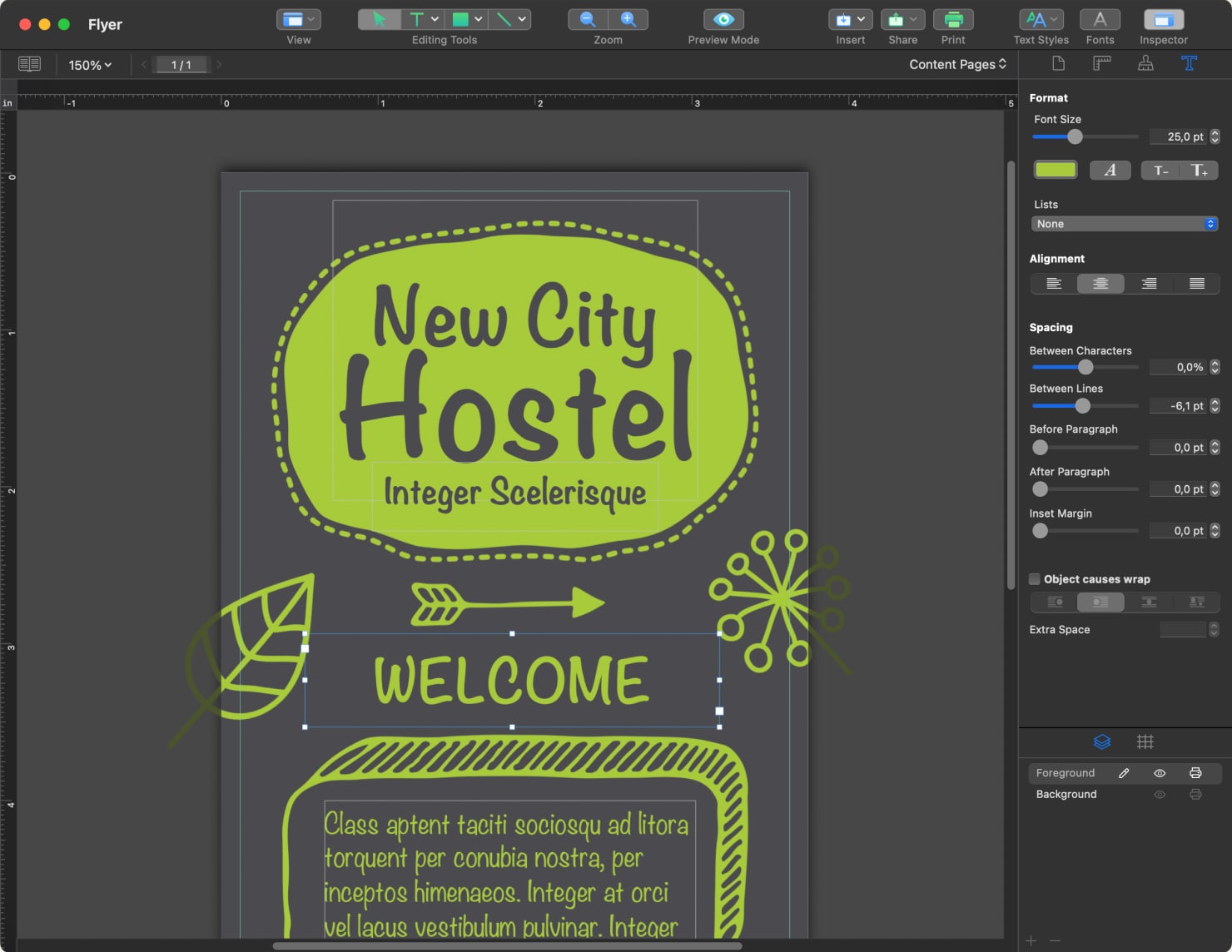 Different font spacing in flyer created in Swift Publisher.