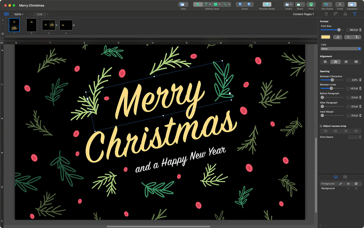 Swift Publisher with Christmas greeting card.
