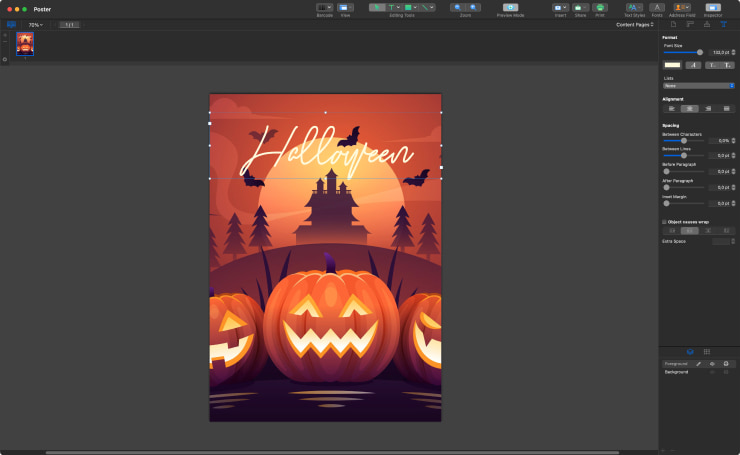 Halloween poster designed in Swift Publisher for Mac.