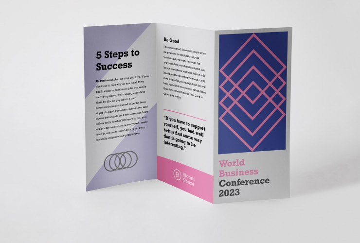 Tri-fold booklet with an advertising illustration.