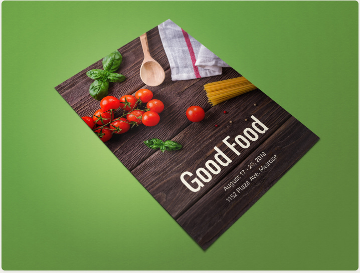 A flyer with various stock photos of food