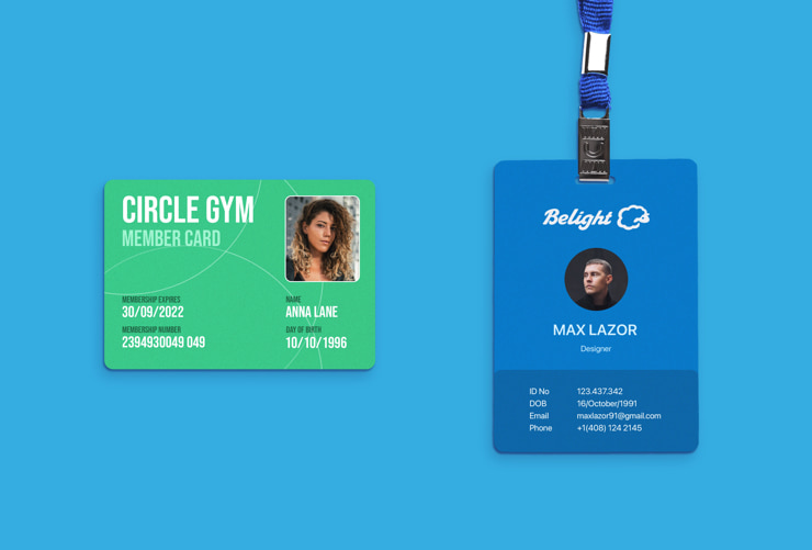 Green and blue member card designs.