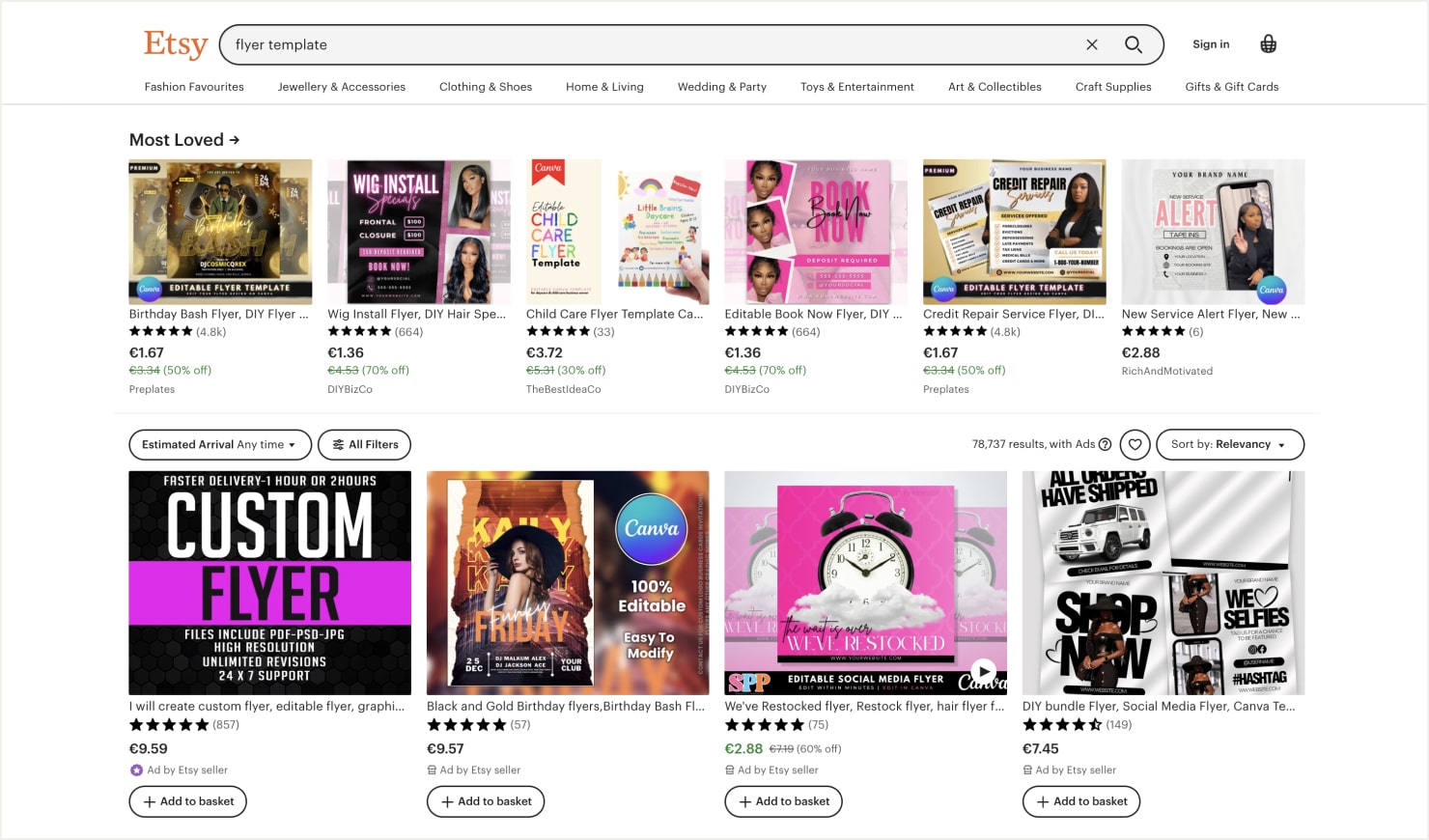 Top selling flyers on Etsy.