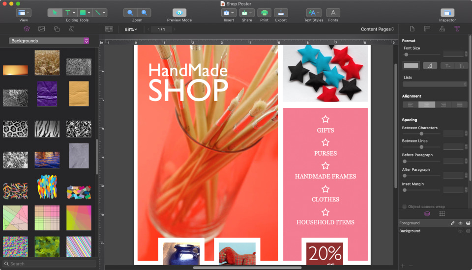 Local handmade shop poster created in Swift Publisher
