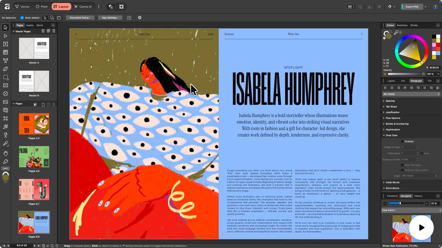 Affinity page layout app interface.