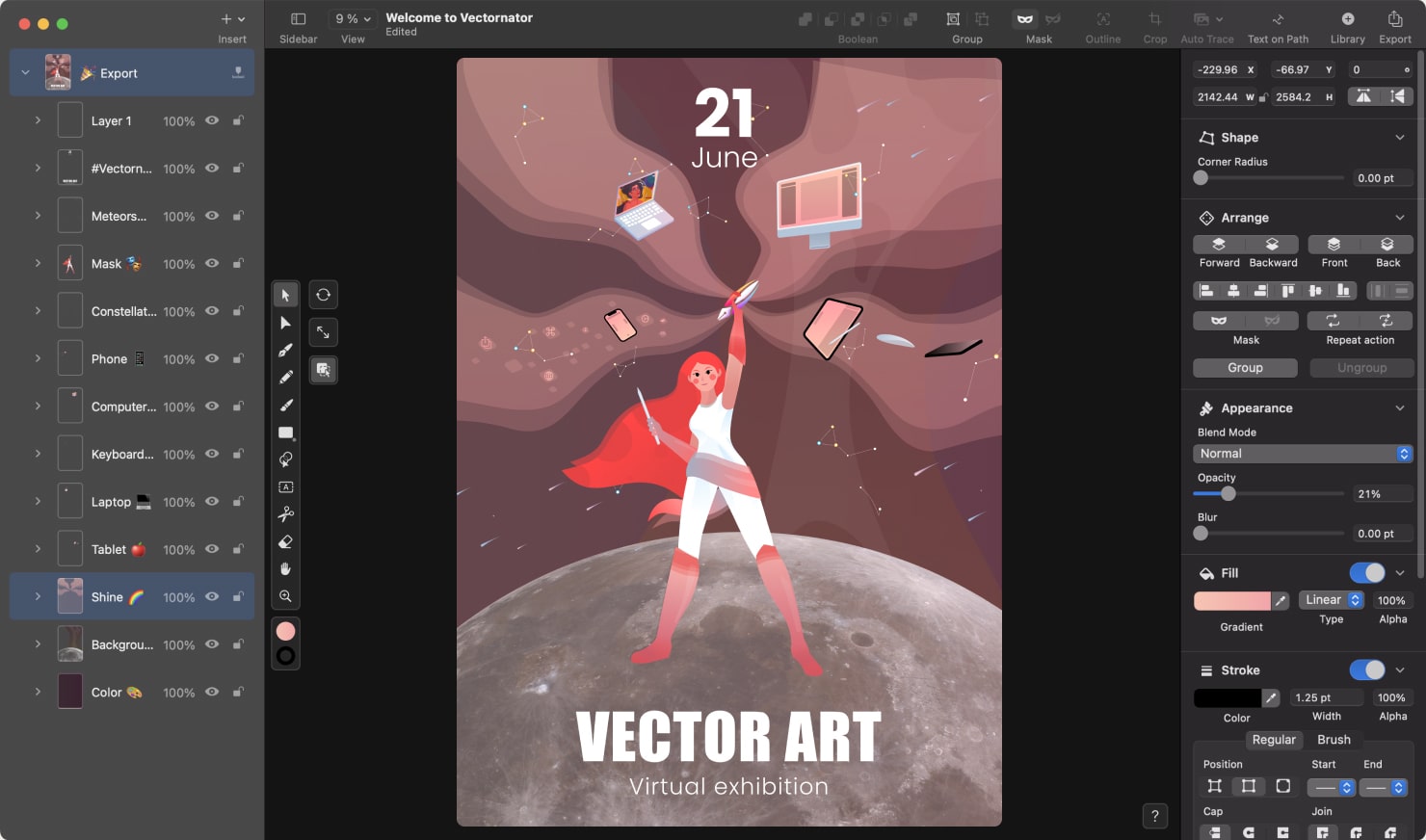 Vectornator interface.