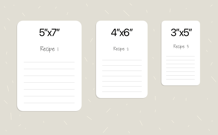 Recipe cards sizes