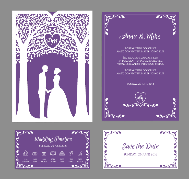 Beautiful purple wedding invitations
