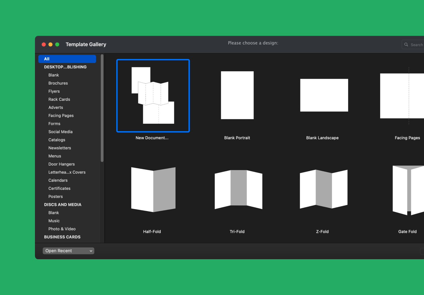 Swift Publisher for Mac Template Gallery.