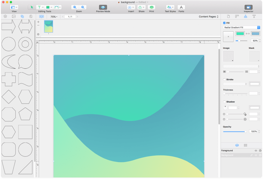 Swift Publisher window with an artistic background