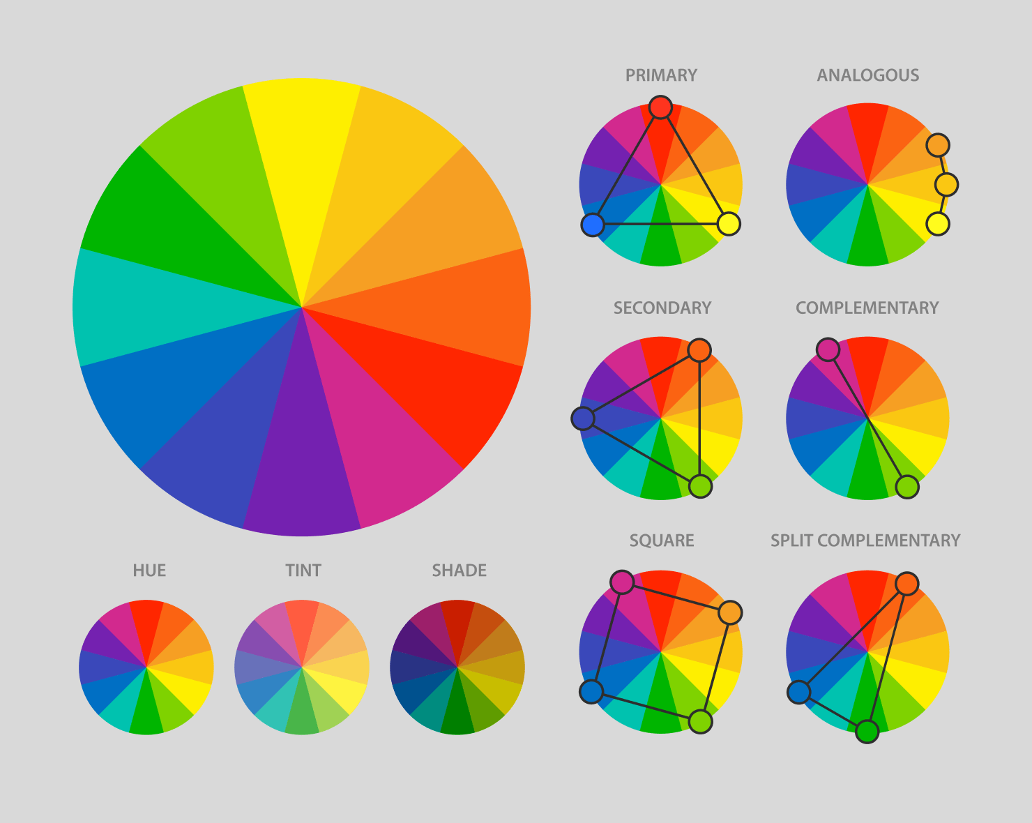 Color wheel for low content books design.