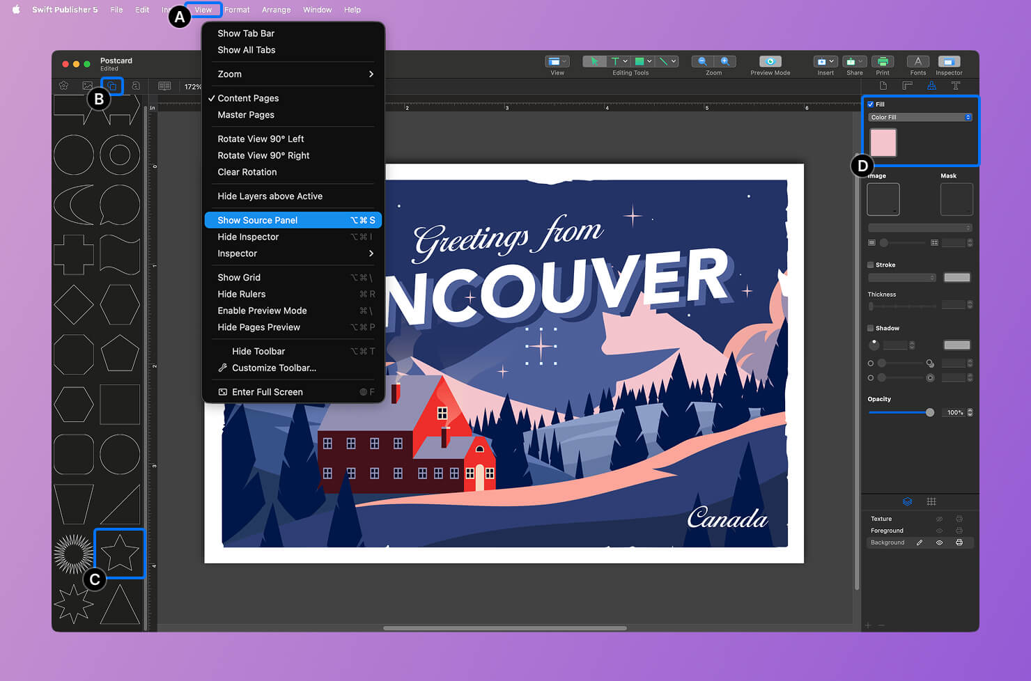 Dragging a Smart Shape star onto the canvas and modifying its geometry.