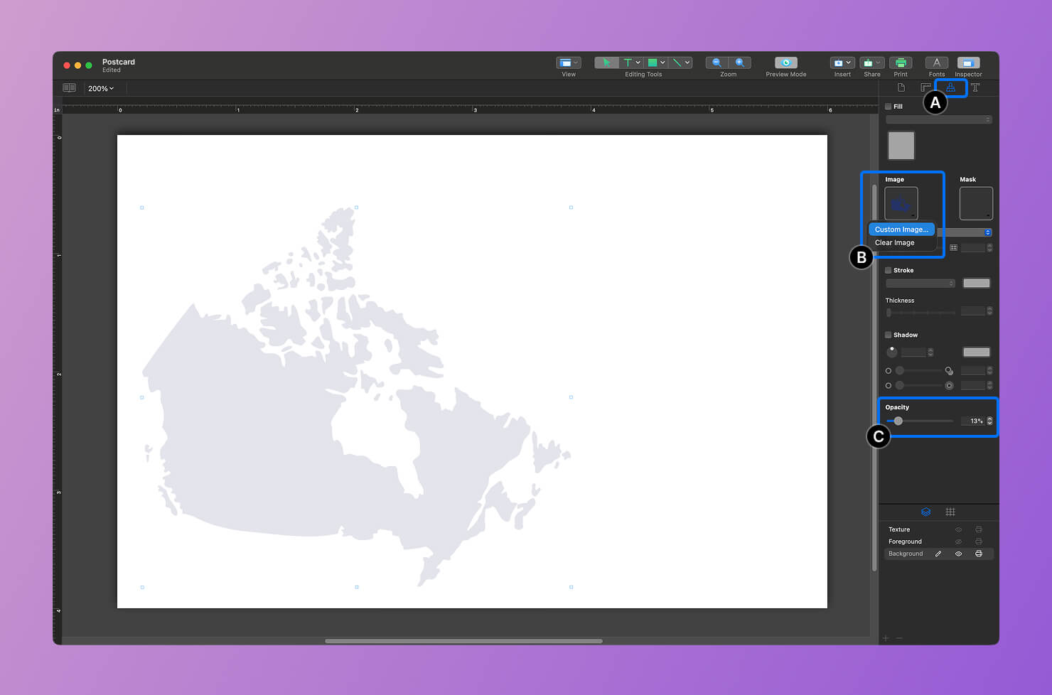 Setting the background image opacity.