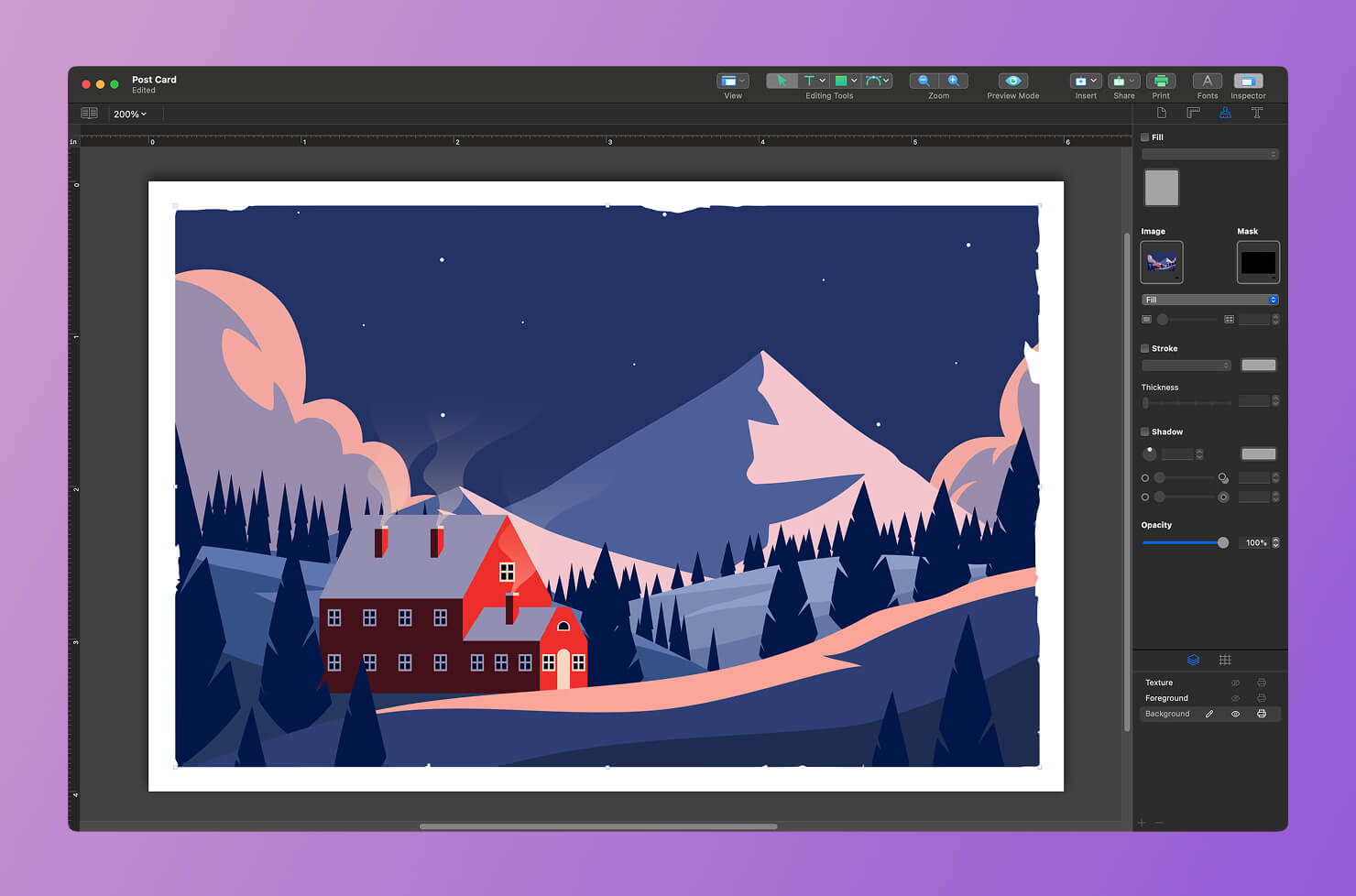 View of the image successfully masked inside the custom shape on the canvas.