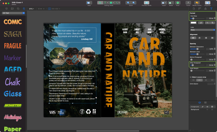 Altering text in text boxes in Swift Publisher for Mac.