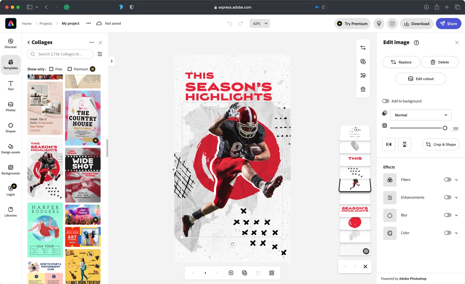 Adobe Express interface screenshot.