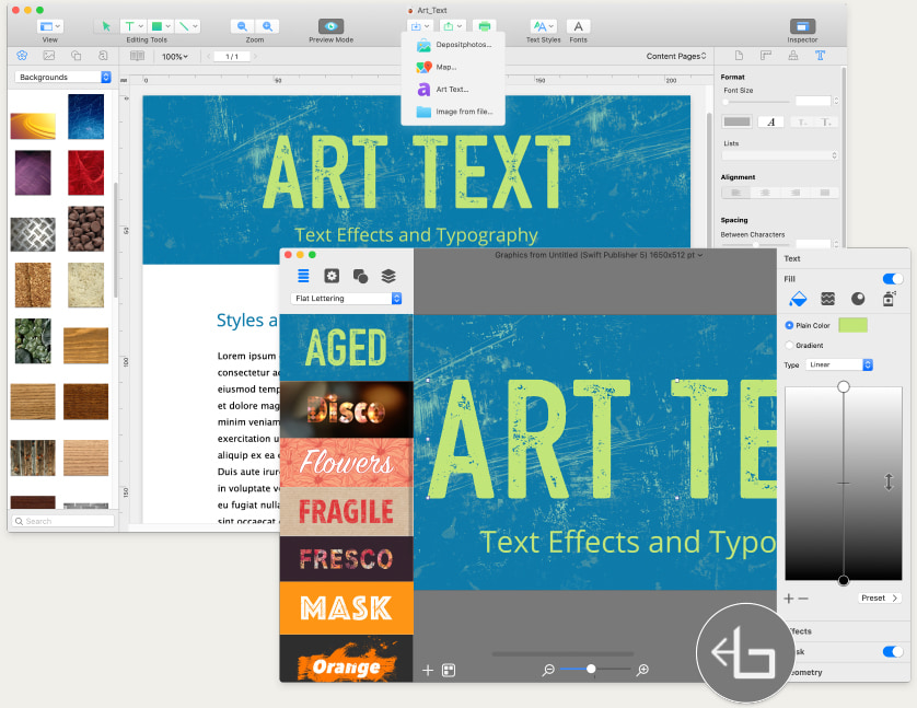 Art Text integration in Swift Publisher for Mac