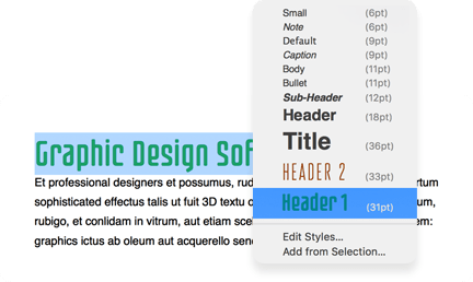 Image of a menu with a selection of text styles