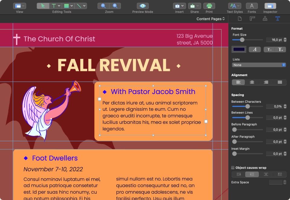 Church Revival Flyer Designed in Swift Publisher for Mac.