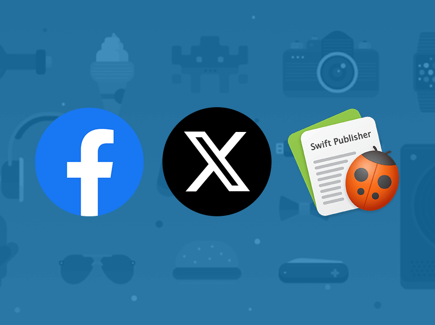 Facebook, Twitter and Swift Publisher icons 
