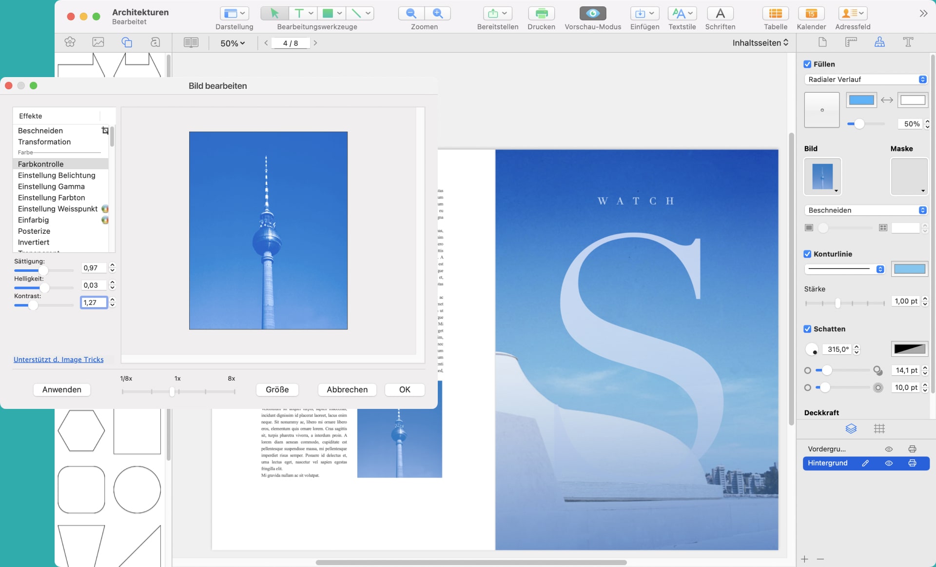 Oberfläche von Swift Publisher für den Mac.