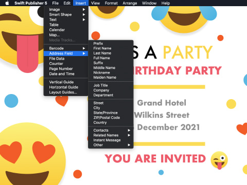 Invitation created in Swift Publisher for Mac