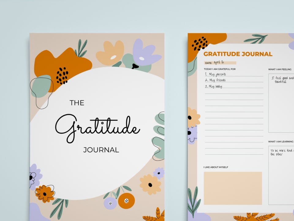 Example of gratitude journal cover and pages inside.