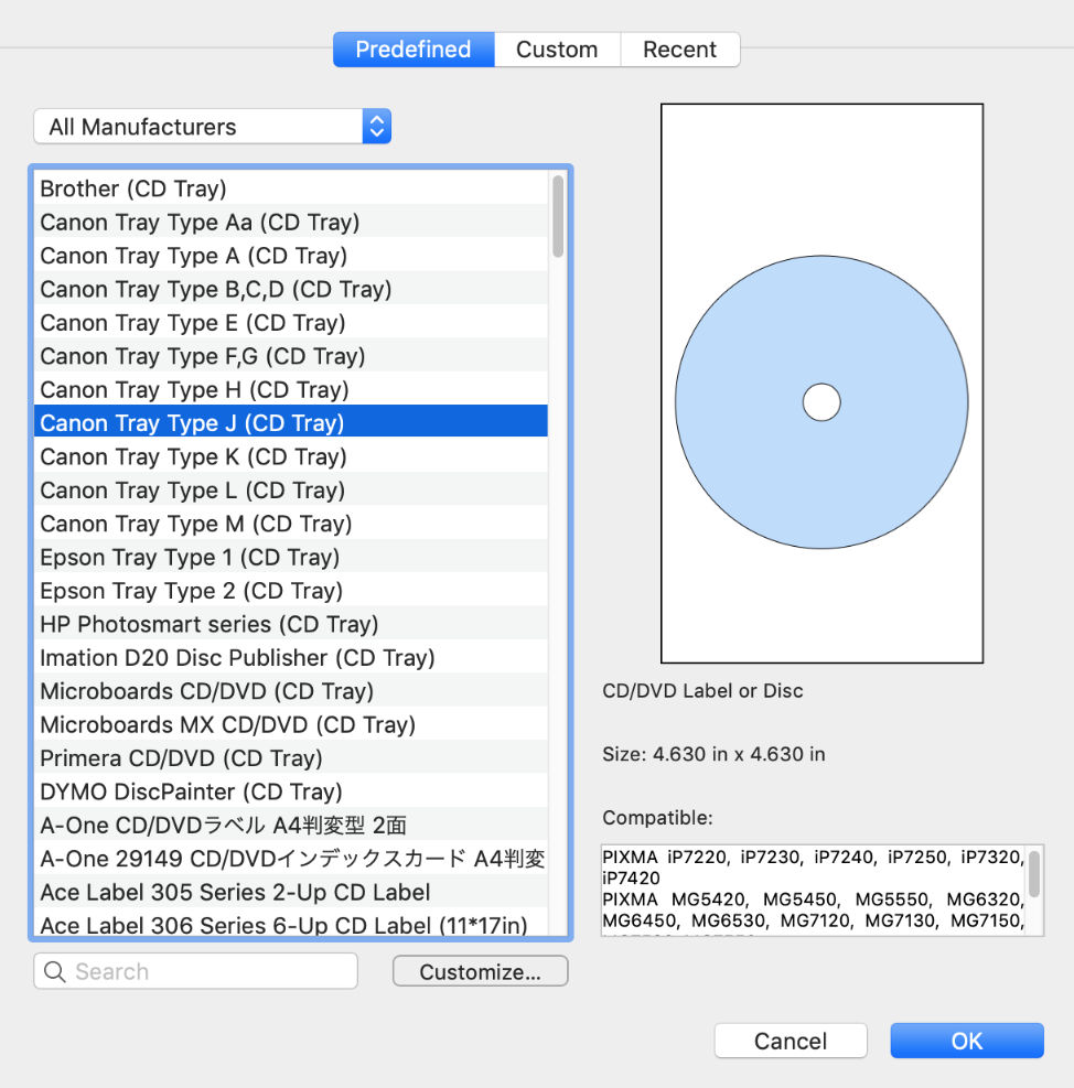Change layout dialog box where you select a disc tray