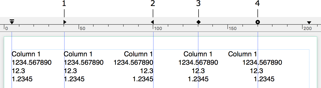 Tab stops columns